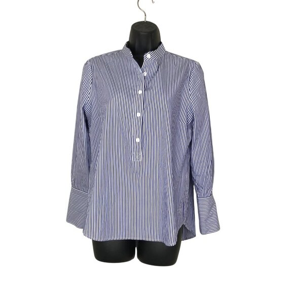 Veronica Beard Tops - Veronica Beard Striped Mock Neck 3/4 Button Up Blouse Size 6